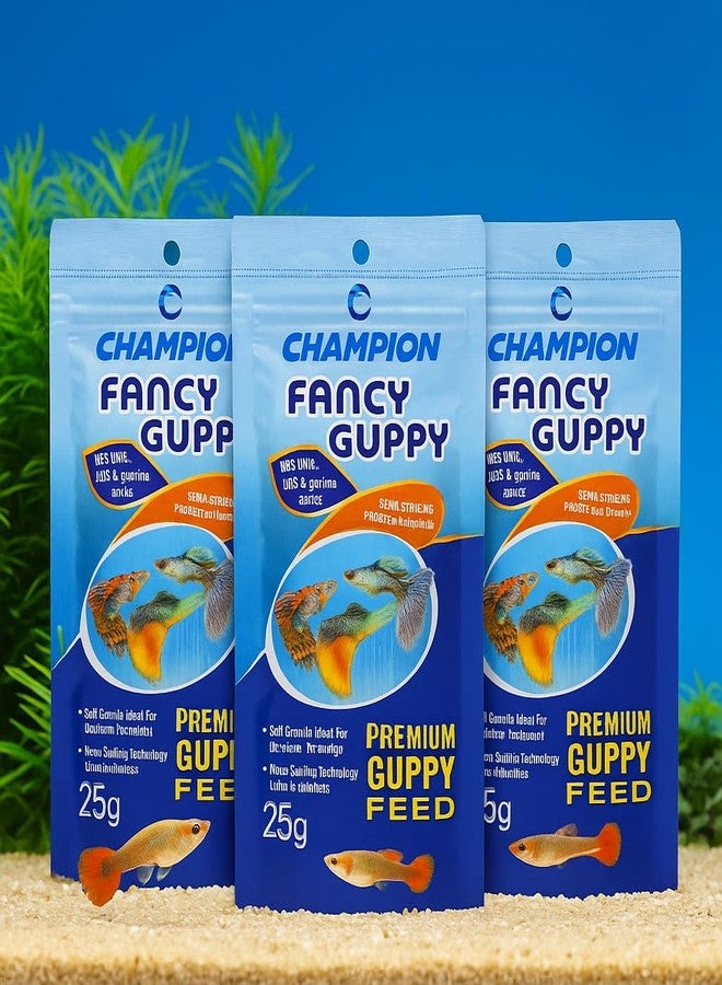 طعام VAYINATO® Champion لأسماك الجوبي - عبوة من 3 قطع، كل عبوة 25 غرام | علف ممتاز على شكل حبيبات دقيقة لأسماك الجوبي | حبيبات شبه عائمة غنية بالبروتين لنمو الأسماك ولونها من Petzlifeworld - Image 1